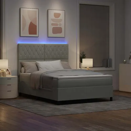 LED Box Spring Krevet Svijetlo siva 160 x 200 cm Baršun - Svjetlosiva 160 x 200 cm Kristal s dugmadima Cijena