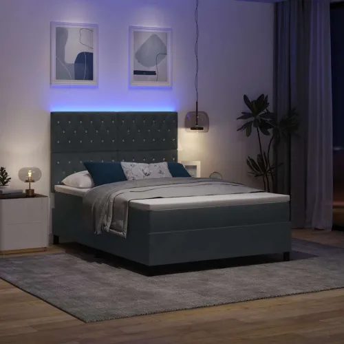 LED Box Spring Krevet s madracem Tamno siva 160 x 200 cm Baršun - Tamno siva 160 x 200 cm Kristal s dugmadima Cijena