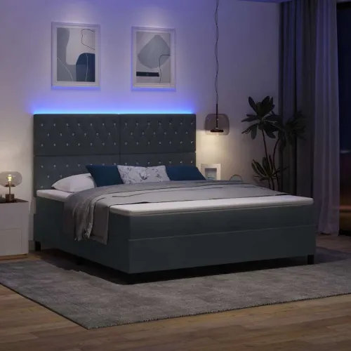 LED Box Spring Krevet s madracem Tamno siva 180 x 200 cm Baršun - Tamno siva 180 x 200 cm Kristal s dugmadima Cijena
