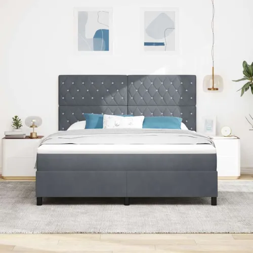 LED Box Spring Krevet s madracem Tamno siva 180 x 200 cm Baršun - Tamno siva 180 x 200 cm Kristal s dugmadima Cijena