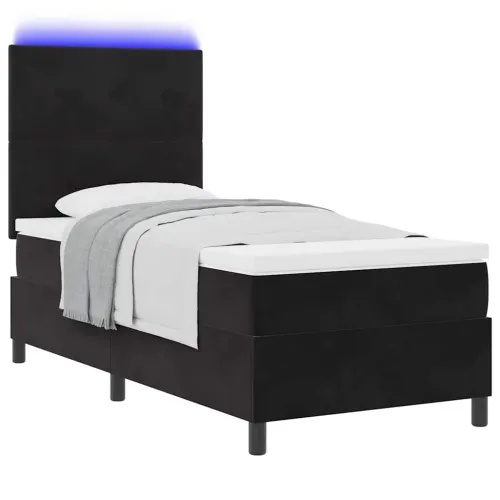 LED Box Spring Krevet s uzglavljem Crna 80 x 200 cm Baršun - Crna 80 x 200 cm Prošiveno gumbima Cijena