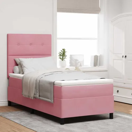 LED Box Spring Krevet s uzglavljem Ružičasta 90 x 190 cm Baršun - Ružičasta 90 x 190 cm Prošiveno gumbima Cijena