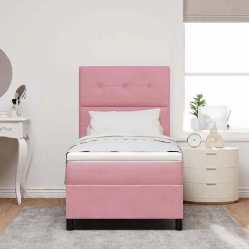 LED Box Spring Krevet s uzglavljem Ružičasta 90 x 190 cm Baršun - Ružičasta 90 x 190 cm Prošiveno gumbima Cijena