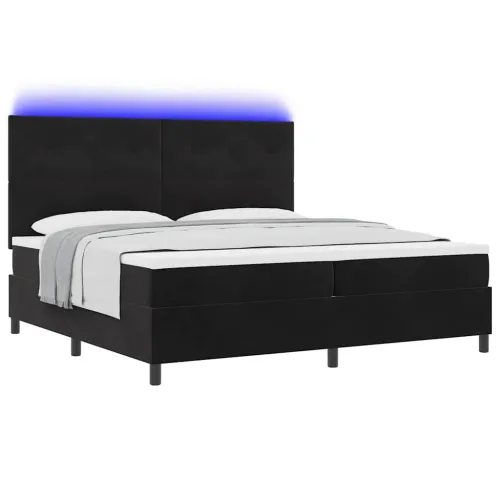 LED Box Spring Krevet s uzglavljem Crna 200 x 200 cm Baršun - Crna 200 x 200 cm Prošiveno gumbima Cijena