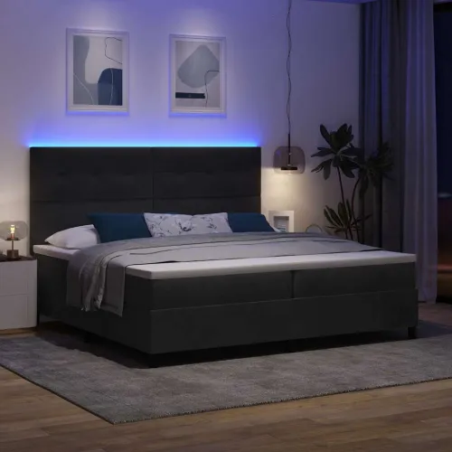 LED Box Spring Krevet s uzglavljem Crna 200 x 200 cm Baršun - Crna 200 x 200 cm Prošiveno gumbima Cijena