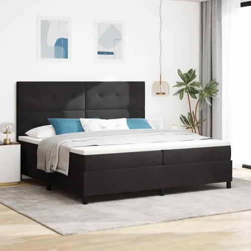 LED Box Spring Krevet s uzglavljem Crna 200 x 200 cm Baršun - Crna 200 x 200 cm Prošiveno gumbima Cijena