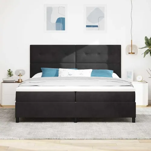 LED Box Spring Krevet s uzglavljem Crna 200 x 200 cm Baršun - Crna 200 x 200 cm Prošiveno gumbima Cijena