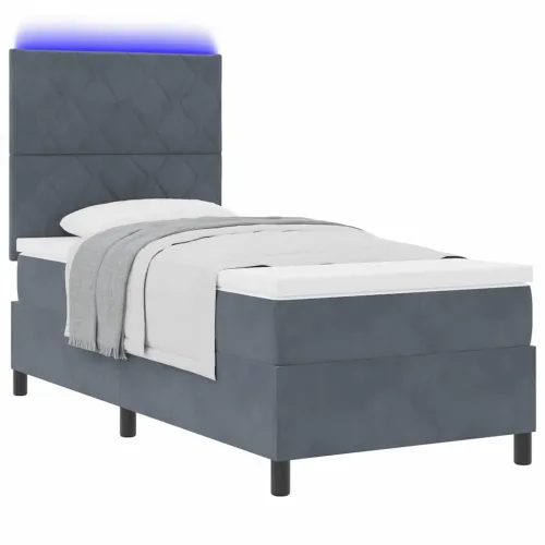 LED Box Spring Krevet Tamno siva 90 x 190 cm Baršun - Tamno siva 90 x 190 cm Dizajn s rombovima Cijena