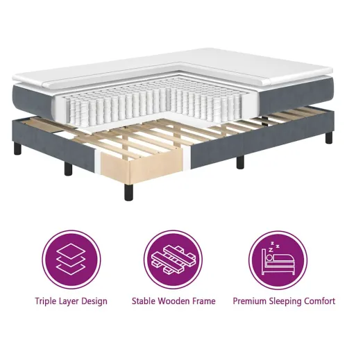 LED Box Spring Krevet Tamno siva 90 x 200 cm Baršun - Tamno siva 90 x 200 cm Dizajn s rombovima Cijena
