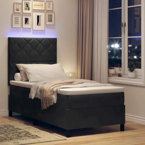 LED Box Spring Krevet s uzglavljem Crna 100 x 200 cm Baršun - Crna 100 x 200 cm Dizajn s rombovima Cijena