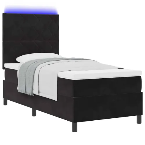 LED Box Spring Krevet s uzglavljem Crna 100 x 200 cm Baršun - Crna 100 x 200 cm Dizajn s rombovima Cijena