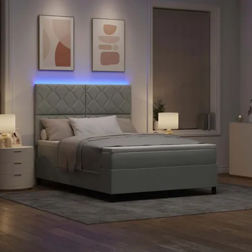 LED Box Spring Krevet Svijetlo siva 140 x 200 cm Baršun - Svjetlosiva 140 x 200 cm Dizajn s rombovima Cijena