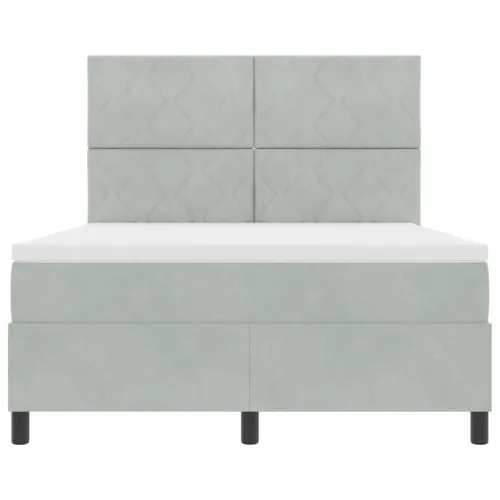 LED Box Spring Krevet Svijetlo siva 140 x 200 cm Baršun - Svjetlosiva 140 x 200 cm Dizajn s rombovima Cijena