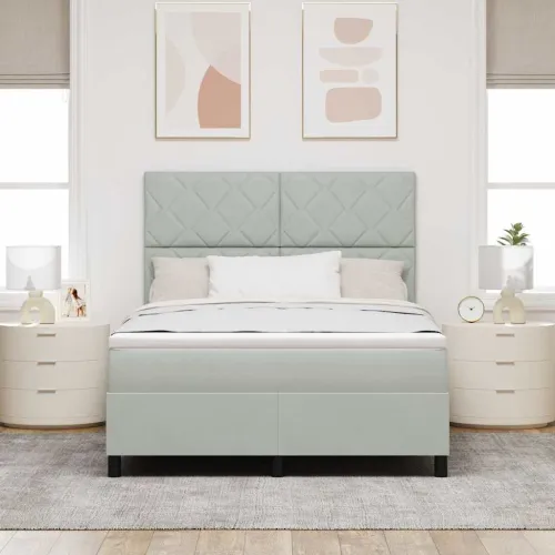 LED Box Spring Krevet Svijetlo siva 140 x 200 cm Baršun - Svjetlosiva 140 x 200 cm Dizajn s rombovima Cijena