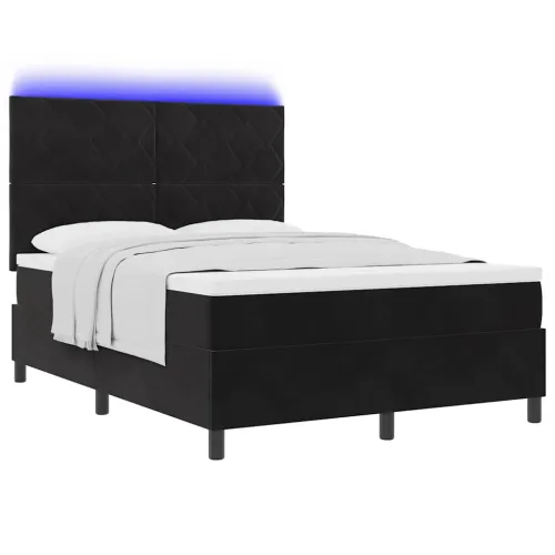 LED Box Spring Krevet s uzglavljem Crna 140 x 200 cm Baršun - Crna 140 x 200 cm Dizajn s rombovima Cijena