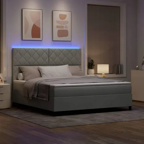 LED Box Spring Krevet Svijetlo siva 180 x 200 cm Baršun - Svjetlosiva 180 x 200 cm Dizajn s rombovima Cijena