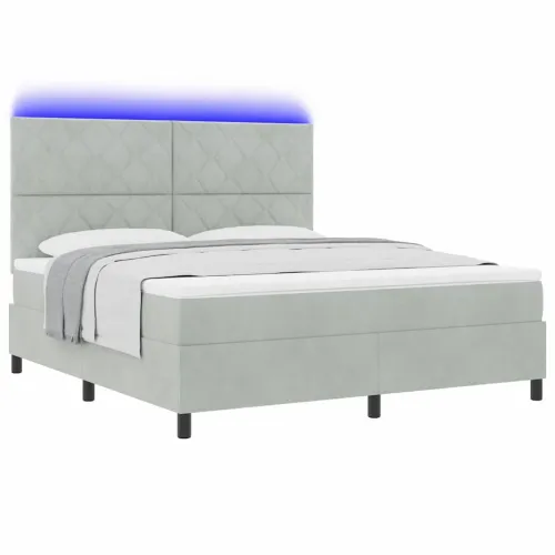 LED Box Spring Krevet Svijetlo siva 180 x 200 cm Baršun - Svjetlosiva 180 x 200 cm Dizajn s rombovima Cijena