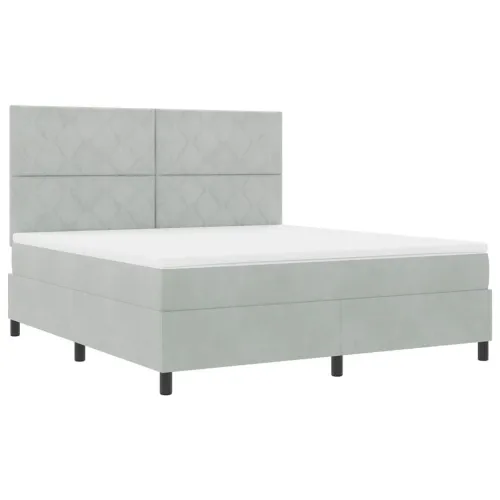 LED Box Spring Krevet Svijetlo siva 180 x 200 cm Baršun - Svjetlosiva 180 x 200 cm Dizajn s rombovima Cijena