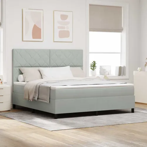 LED Box Spring Krevet Svijetlo siva 180 x 200 cm Baršun - Svjetlosiva 180 x 200 cm Dizajn s rombovima Cijena