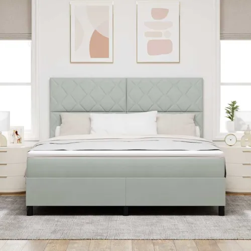 LED Box Spring Krevet Svijetlo siva 180 x 200 cm Baršun - Svjetlosiva 180 x 200 cm Dizajn s rombovima Cijena