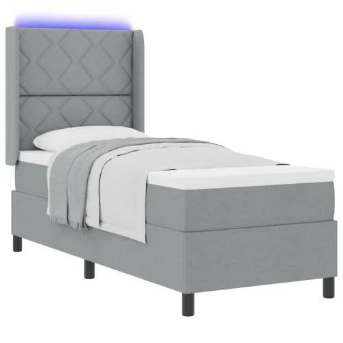 LED Box Spring Krevet Svijetlo siva 80 x 200 cm tkanina - Svjetlosiva 80 x 200 cm Dizajn s rombovima Cijena