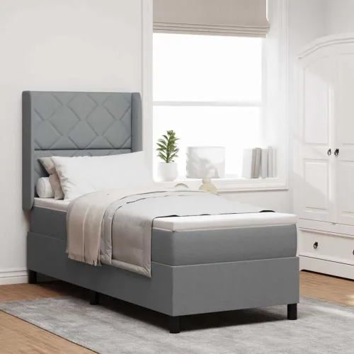 LED Box Spring Krevet Svijetlo siva 80 x 200 cm tkanina - Svjetlosiva 80 x 200 cm Dizajn s rombovima Cijena