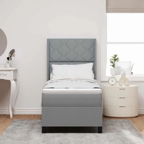 LED Box Spring Krevet Svijetlo siva 80 x 200 cm tkanina - Svjetlosiva 80 x 200 cm Dizajn s rombovima Cijena