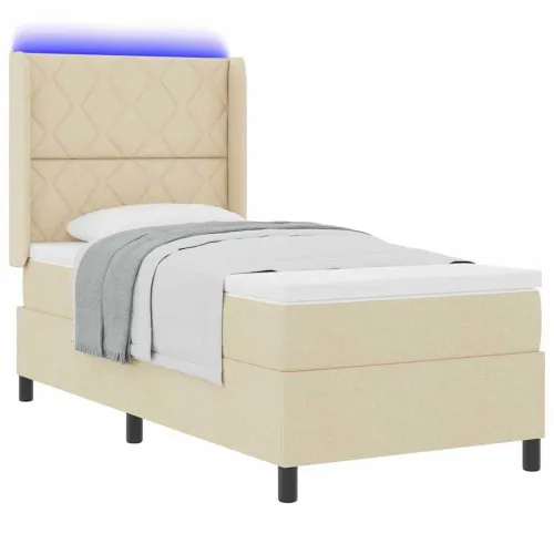 LED Box Spring Krevet s uzglavljem Krema 100 x 200 cm tkanina - Krema 100 x 200 cm Dizajn s rombovima Cijena