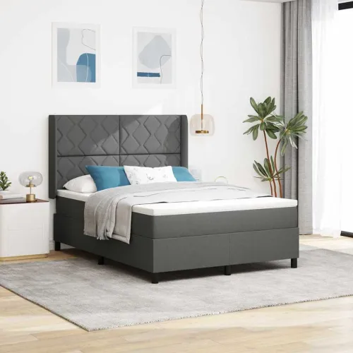 LED Box Spring Krevet Tamno siva 160 x 200 cm tkanina - Tamno siva 160 x 200 cm Dizajn s rombovima Cijena