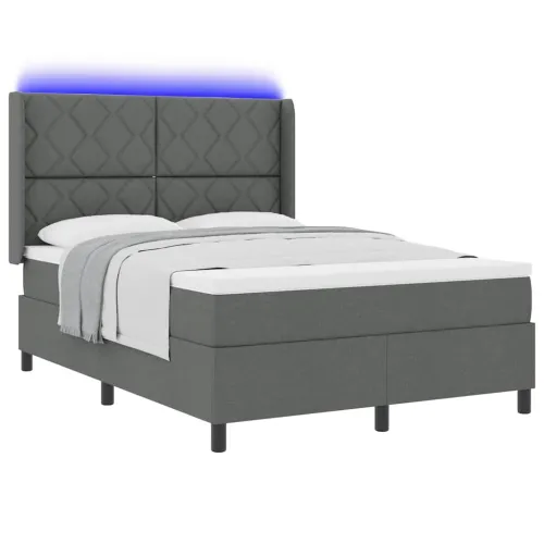 LED Box Spring Krevet Tamno siva 160 x 200 cm tkanina - Tamno siva 160 x 200 cm Dizajn s rombovima Cijena