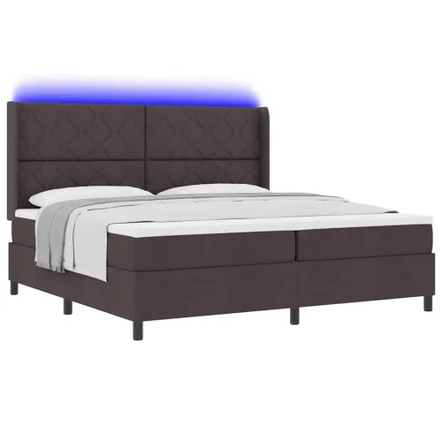 LED Box Spring Krevet Tamno smeđa 200 x 200 cm tkanina - Tamno smeđa 200 x 200 cm Dizajn s rombovima Cijena