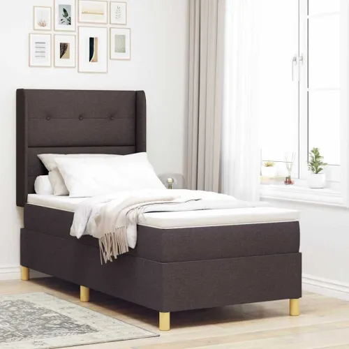 Box spring krevet s LED trakama Smeđa 80 x 200 cm tkanina - Tamno smeđa 80 x 200 cm Prošiveno gumbima Cijena
