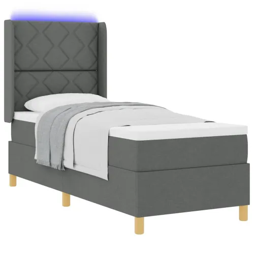 Box spring krevet s LED trakama Siva 80 x 200 cm tkanina - Tamno siva 80 x 200 cm Dizajn s rombovima Cijena