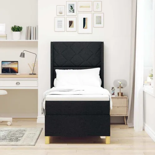 Box spring krevet s LED trakama Crna 80 x 200 cm tkanina - Crna 80 x 200 cm Dizajn s rombovima Cijena