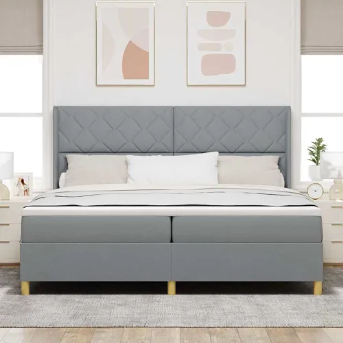 Box spring krevet Svijetlo siva 200 x 200 cm tkanina - Svjetlosiva 200 x 200 cm Dizajn s rombovima Cijena