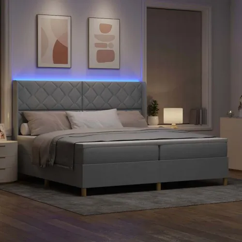 Box spring krevet Svijetlo siva 200 x 200 cm tkanina - Svjetlosiva 200 x 200 cm Dizajn s rombovima Cijena