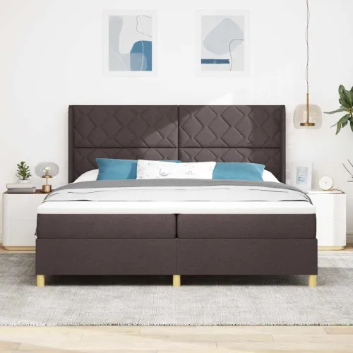 Box spring krevet s LED trakama Smeđa 200 x 200 cm tkanina - Tamno smeđa 200 x 200 cm Dizajn s rombovima Cijena