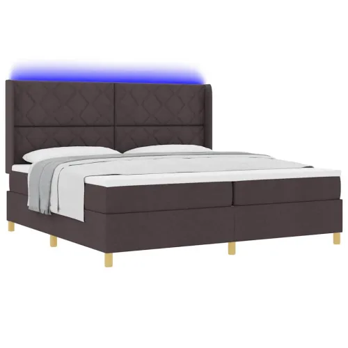 Box spring krevet s LED trakama Smeđa 200 x 200 cm tkanina - Tamno smeđa 200 x 200 cm Dizajn s rombovima Cijena