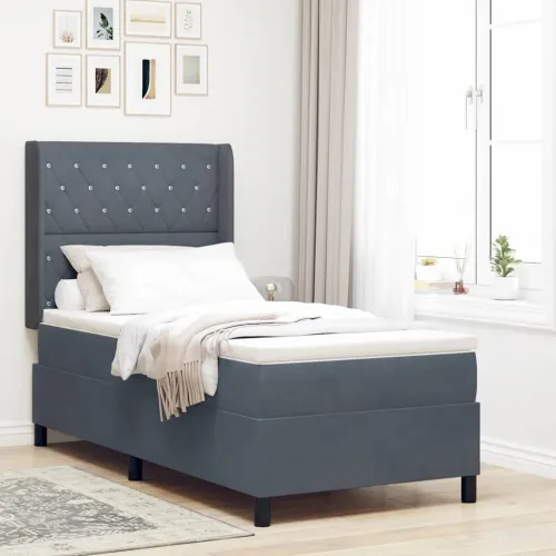 Box spring krevet s madracem Tamno siva 90 x 190 cm Baršun - Tamno siva 90 x 190 cm Kristal s dugmadima Cijena