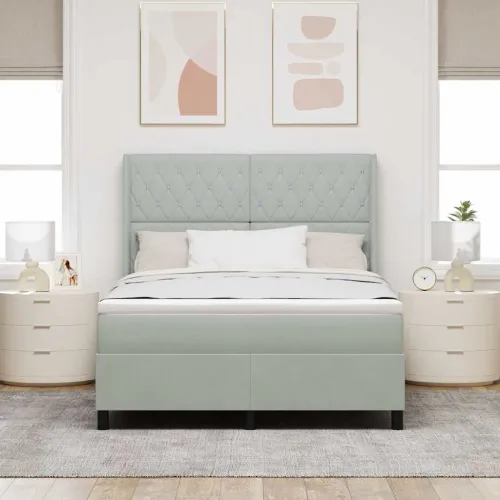 Box spring krevet Svijetlo siva 160 x 200 cm Baršun - Svjetlosiva 160 x 200 cm Kristal s dugmadima Cijena