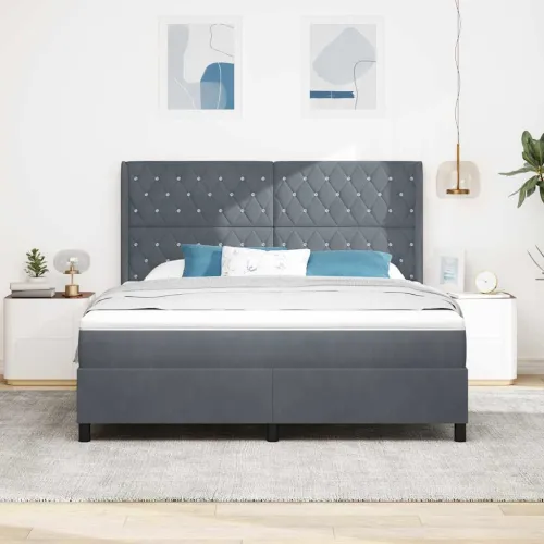 Box spring krevet Tamno siva 180 x 200 cm Baršun - Tamno siva 180 x 200 cm Kristal s dugmadima Cijena