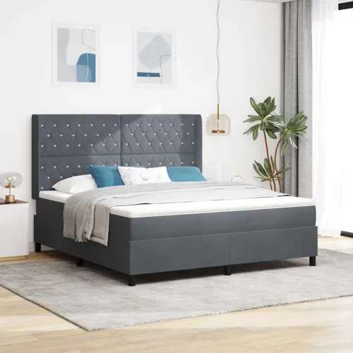 Box spring krevet Tamno siva 180 x 200 cm Baršun - Tamno siva 180 x 200 cm Kristal s dugmadima Cijena