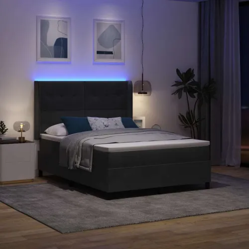 Box spring krevet s LED trakama Crna 160 x 200 cm Baršun - Crna 160 x 200 cm Prošiveno gumbima Cijena