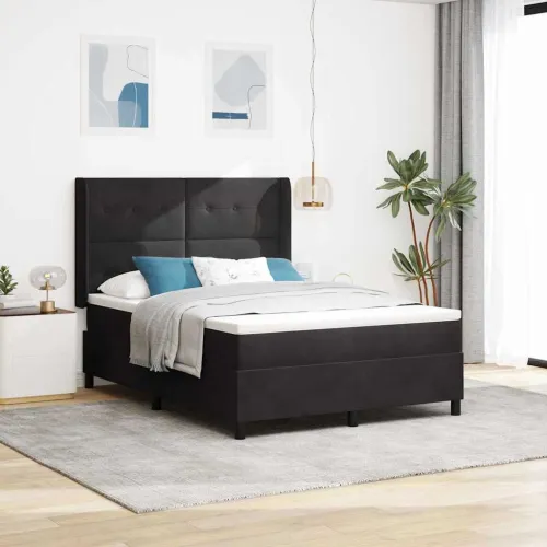 Box spring krevet s LED trakama Crna 160 x 200 cm Baršun - Crna 160 x 200 cm Prošiveno gumbima Cijena
