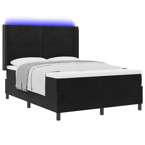Box spring krevet s LED trakama Crna 160 x 200 cm Baršun - Crna 160 x 200 cm Prošiveno gumbima Cijena