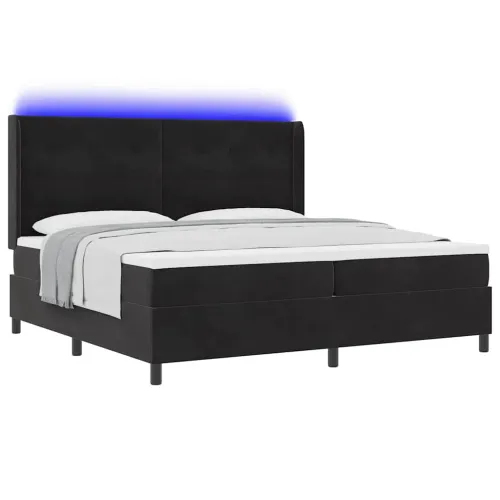 Box spring krevet s LED trakama Crna 200 x 200 cm Baršun - Crna 200 x 200 cm Prošiveno gumbima Cijena