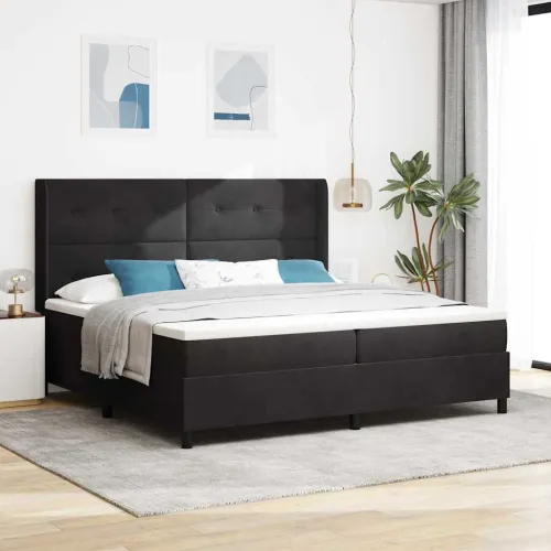 Box spring krevet s LED trakama Crna 200 x 200 cm Baršun - Crna 200 x 200 cm Prošiveno gumbima Cijena