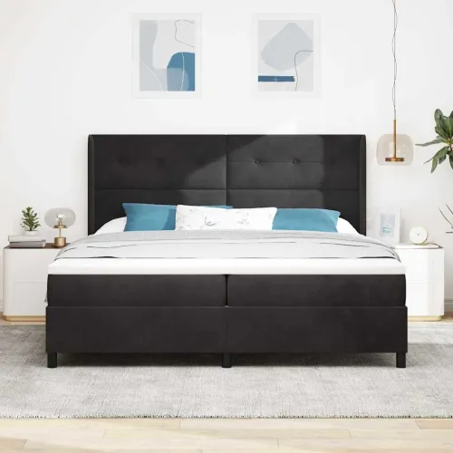 Box spring krevet s LED trakama Crna 200 x 200 cm Baršun - Crna 200 x 200 cm Prošiveno gumbima Cijena