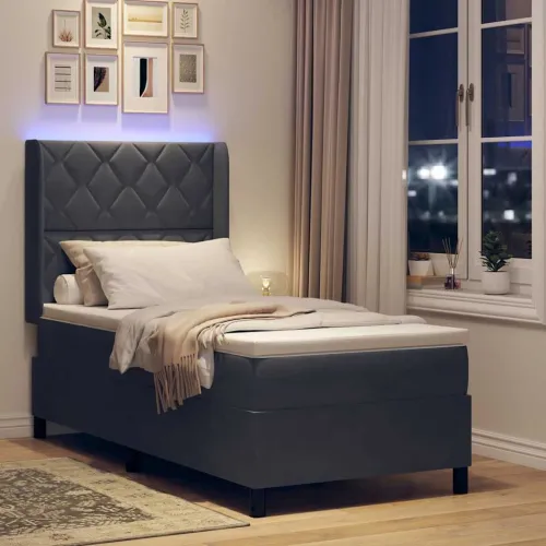 Box spring krevet Tamno siva 90 x 190 cm Baršun - Tamno siva 90 x 190 cm Dizajn s rombovima Cijena