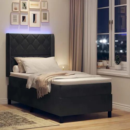Box spring krevet s LED trakama Crna 100 x 200 cm Baršun - Crna 100 x 200 cm Dizajn s rombovima Cijena